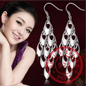 925 Silver Peacock Tail Tassel Dangle Earrings For Women