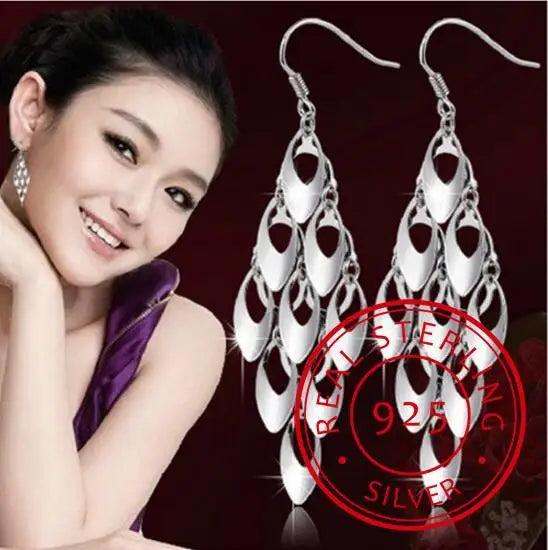 925 Silver Peacock Tail Tassel Dangle Earrings For Women