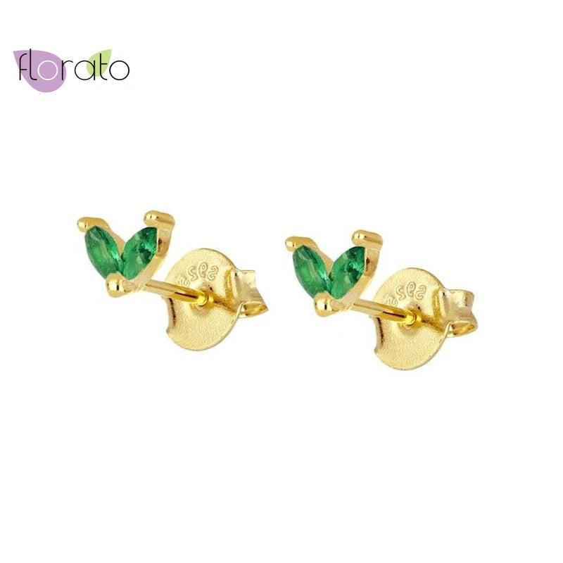925 Silver Green Crystal Stud Earrings Enamel Heart Star Women Jewelry
