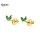 925 Silver Green Crystal Stud Earrings Enamel Heart Star Women Jewelry