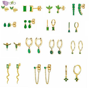 925 Silver Green Crystal Stud Earrings Enamel Heart Star Women Jewelry