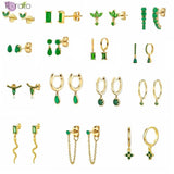 925 Silver Green Crystal Stud Earrings Enamel Heart Star Women Jewelry