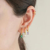 925 Silver Green Crystal Stud Earrings Enamel Heart Star Women Jewelry