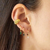 925 Silver Green Crystal Stud Earrings Enamel Heart Star Women Jewelry