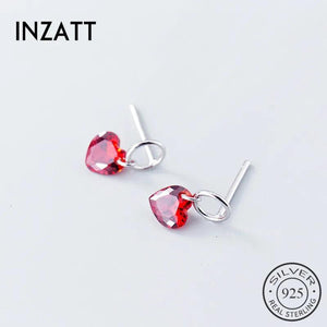 925 Silver Red Crystal Heart Drop Earrings