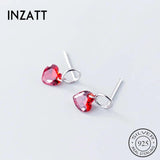925 Silver Red Crystal Heart Drop Earrings