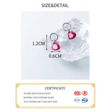 925 Silver Red Crystal Heart Drop Earrings