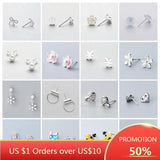 925 Silver Zircon Geometric Stud Earrings For Women