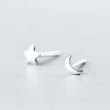 Star Moon 925 Silver Asymmetrical Stud Earrings for Women