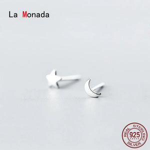 Star Moon 925 Silver Asymmetrical Stud Earrings for Women