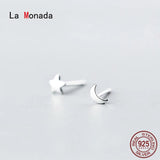 Star Moon 925 Silver Asymmetrical Stud Earrings for Women