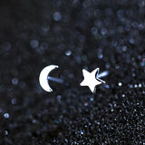 Star Moon 925 Silver Asymmetrical Stud Earrings for Women