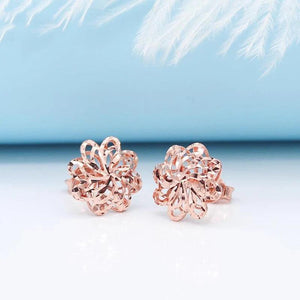 14K Rose Flower Hollow Stud Earrings Engagement Jewelry