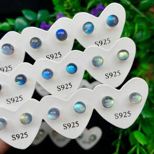 Moonstone Labradorite Ball Stud Earrings Silver Healing Gemstone