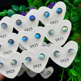 Moonstone Labradorite Ball Stud Earrings Silver Healing Gemstone