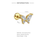 Butterfly 925 Silver Stud Earring 16G 18K Wedding Party Jewelry