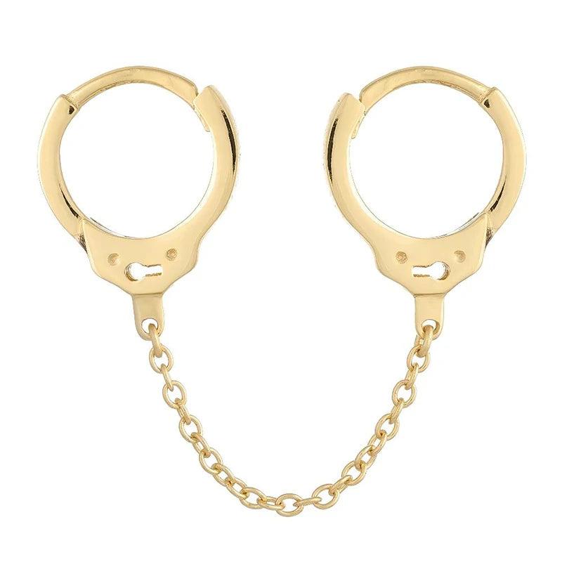 Silver Double Hoop Earrings For Women Piercing Tassel Chain Handcuffs Earring
