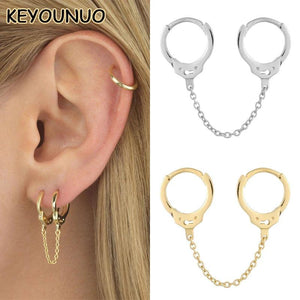 Silver Double Hoop Earrings For Women Piercing Tassel Chain Handcuffs Earring