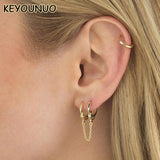 Silver Double Hoop Earrings For Women Piercing Tassel Chain Handcuffs Earring