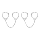 Silver Double Hoop Earrings For Women Piercing Tassel Chain Handcuffs Earring