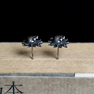 925 Silver Skeleton Earrings Sunflower Shape Gothic Punk Style