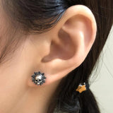 925 Silver Skeleton Earrings Sunflower Shape Gothic Punk Style