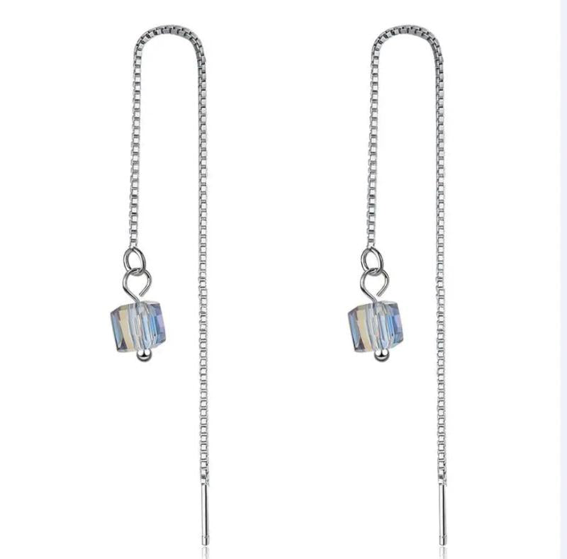 Sterling Silver Cube Drop Earrings for Women