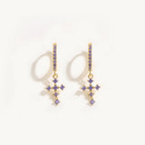 925 Silver Rainbow Zircon Cross Pendant Hoop Earrings Women Fine Jewelry