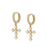 925 Silver Rainbow Zircon Cross Pendant Hoop Earrings Women Fine Jewelry