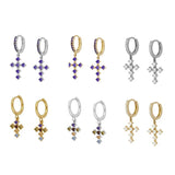925 Silver Rainbow Zircon Cross Pendant Hoop Earrings Women Fine Jewelry