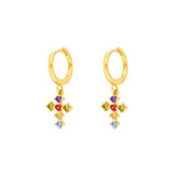 925 Silver Rainbow Zircon Cross Pendant Hoop Earrings Women Fine Jewelry