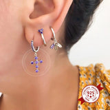 925 Silver Rainbow Zircon Cross Pendant Hoop Earrings Women Fine Jewelry