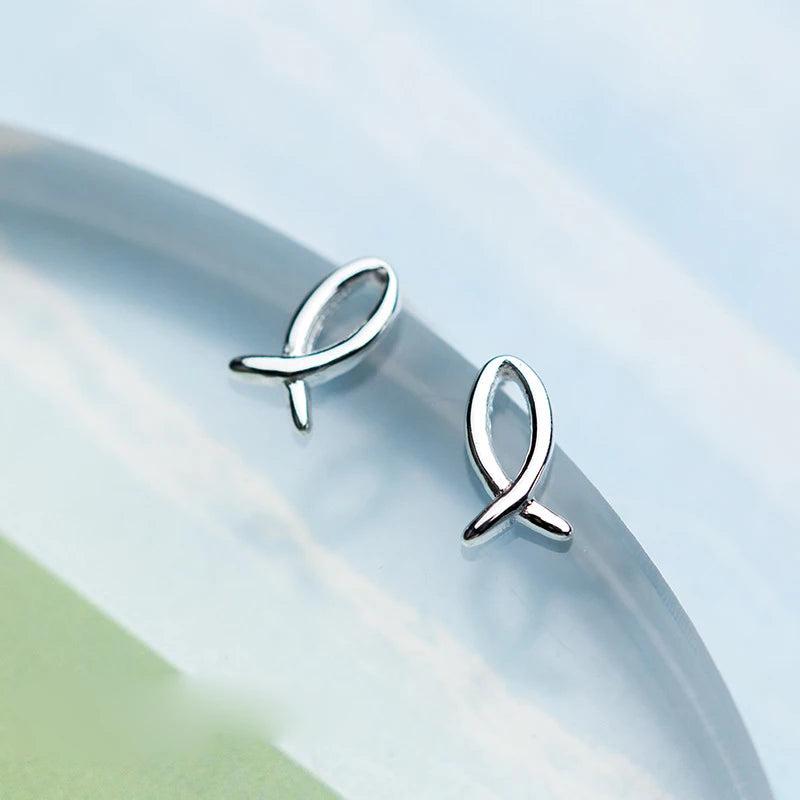 925 Sterling Silver Fish Stud Earrings Gift For Women Girls Kids