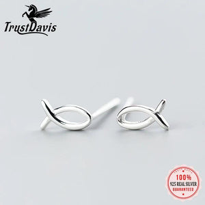 925 Sterling Silver Fish Stud Earrings Gift For Women Girls Kids