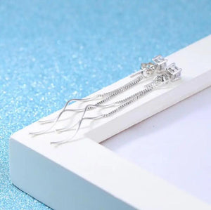 925 Silver Tassel Earrings CZ Brincos Long S-E173
