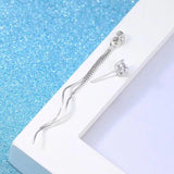 925 Silver Tassel Earrings CZ Brincos Long S-E173