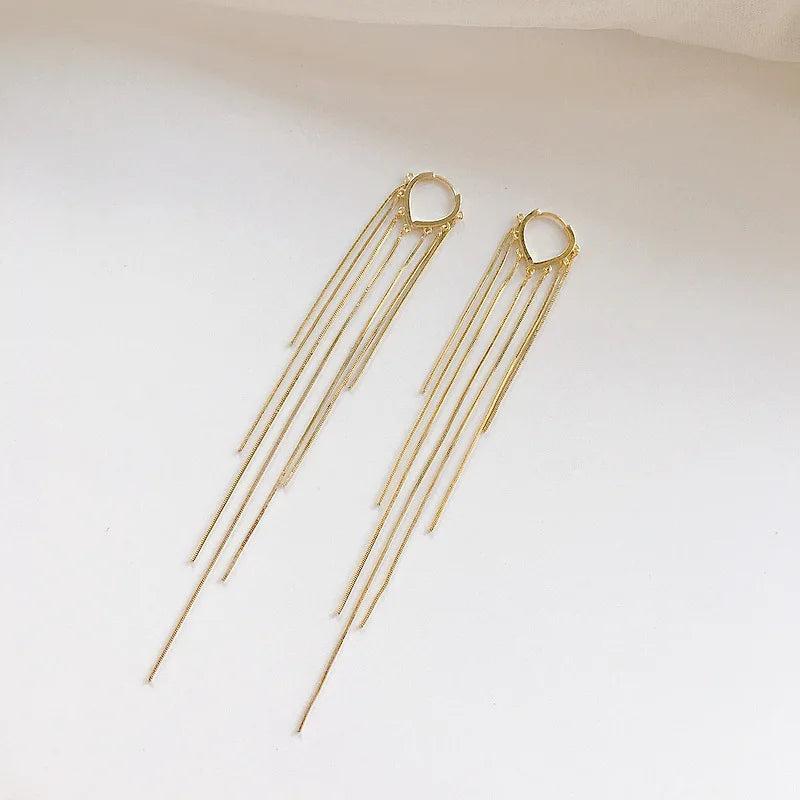 925 Silver Tassel Hoop Earrings for Women Thread Drop Jewelry
