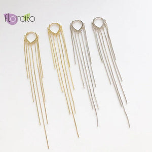 925 Silver Tassel Hoop Earrings for Women Thread Drop Jewelry