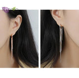 925 Silver Tassel Hoop Earrings for Women Thread Drop Jewelry