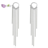 925 Silver Tassel Hoop Earrings for Women Thread Drop Jewelry