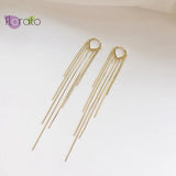 925 Silver Tassel Hoop Earrings for Women Thread Drop Jewelry