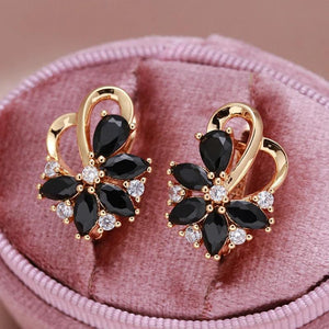 Geometric Flower Zircon Dangle Earrings - Natural Zircon Statement Jewelry