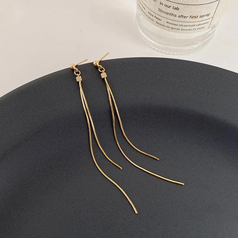 925 Sterling Silver Stud Long Line Earrings Charm Women Fine Jewelry