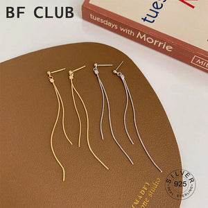 925 Sterling Silver Stud Long Line Earrings Charm Women Fine Jewelry