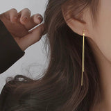 925 Sterling Silver Stud Long Line Earrings Charm Women Fine Jewelry