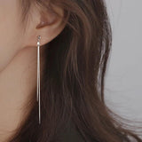 925 Sterling Silver Stud Long Line Earrings Charm Women Fine Jewelry