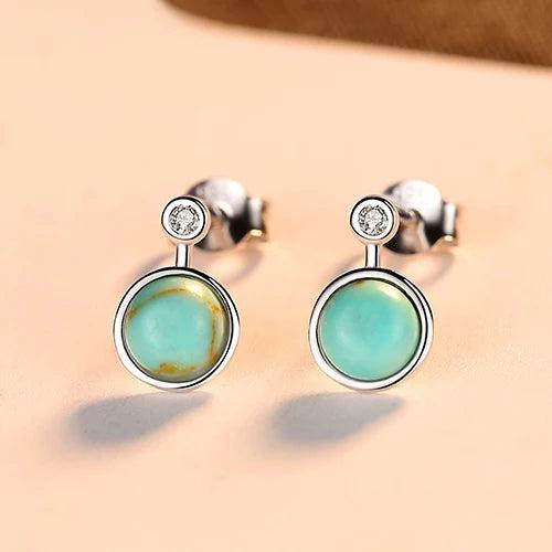 925 Silver Turquoise Stud Earrings CZ Boucle D'Oreille Femme Gift SE0427