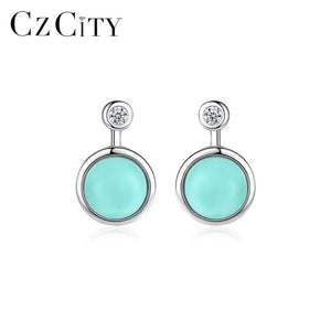 925 Silver Turquoise Stud Earrings CZ Boucle D'Oreille Femme Gift SE0427