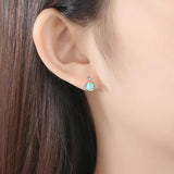 925 Silver Turquoise Stud Earrings CZ Boucle D'Oreille Femme Gift SE0427