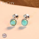 925 Silver Turquoise Stud Earrings CZ Boucle D'Oreille Femme Gift SE0427